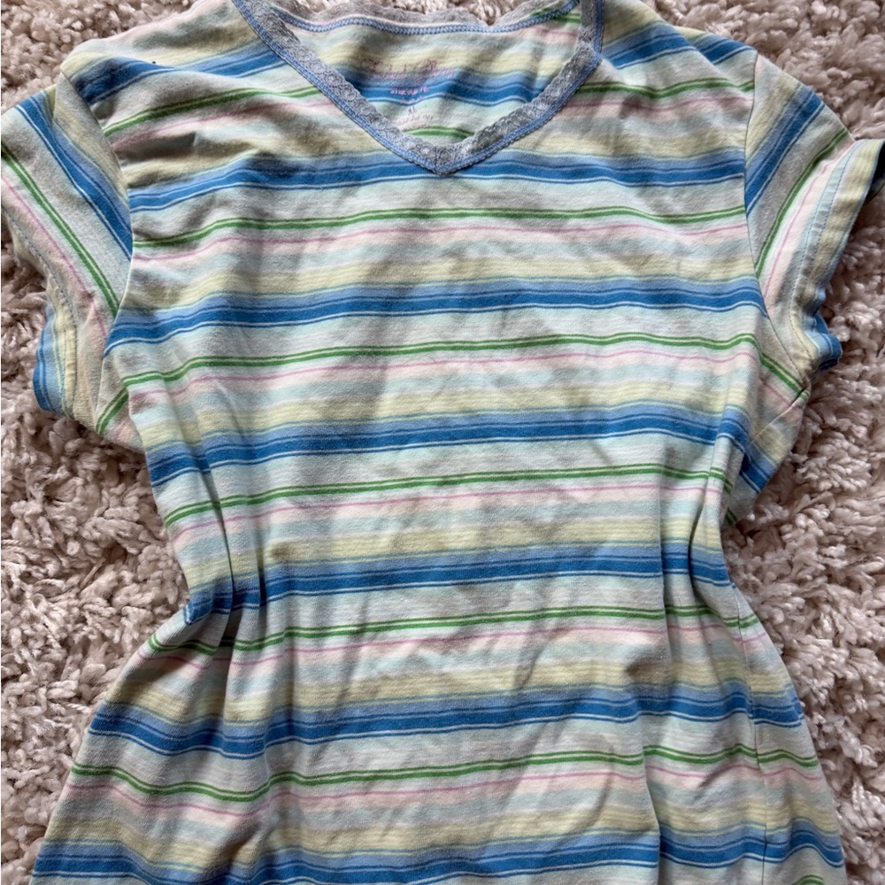 Striped Faded Glory Pastel Spring cute vintage Short Sleeve T-Shirt - Picture 3 of 5